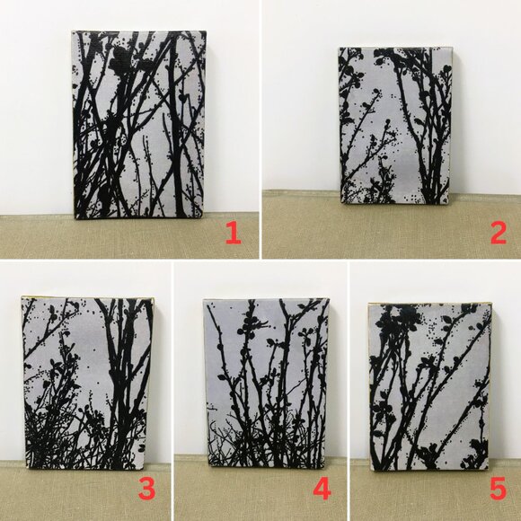Miniature Rectangle Gray Black Stippled Branches Ink Drawing on Canvas Wall Art - Picture 16 of 16